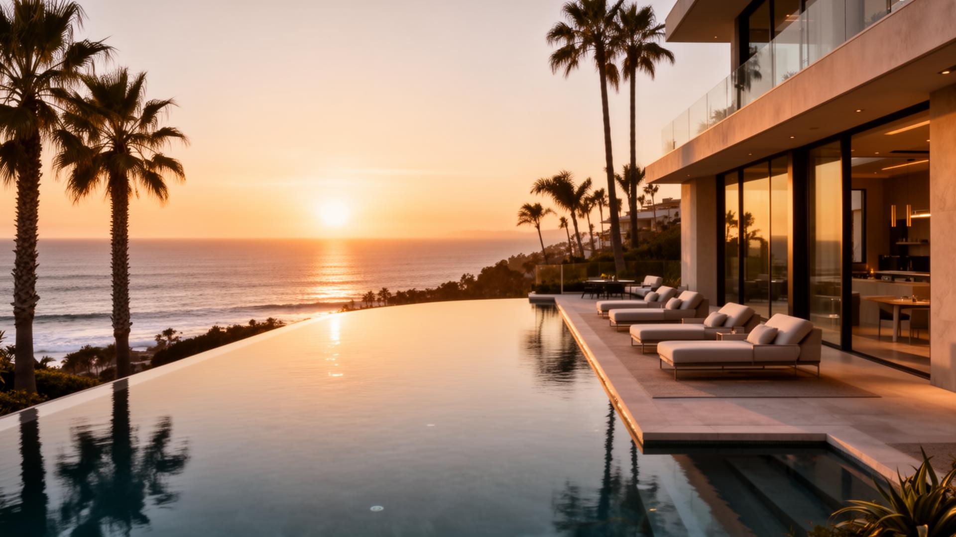 Luxury Orange County coastal villa at sunset